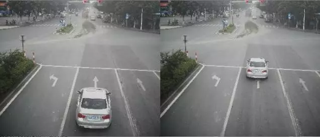 图中银色小车闯红灯被处罚