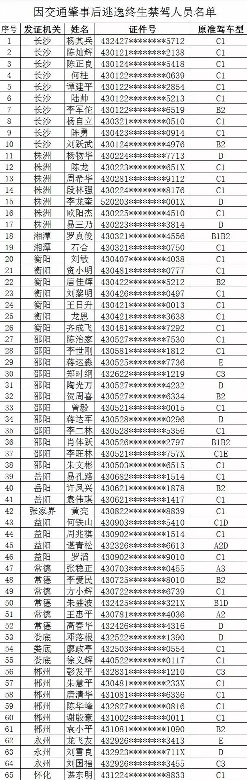 因肇事逃逸终身禁驾名单