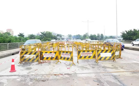 广佛五丫口大桥桥面因出现裂缝目前已实施交通管制限行