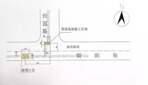 经园路与朝阳街交叉口西北角、朝阳街中心线以南机动车道