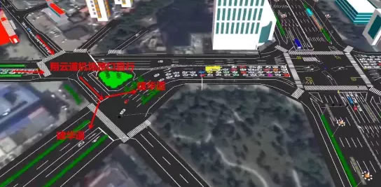 机场路、翔云道方向来车，要驶入建华道的车辆