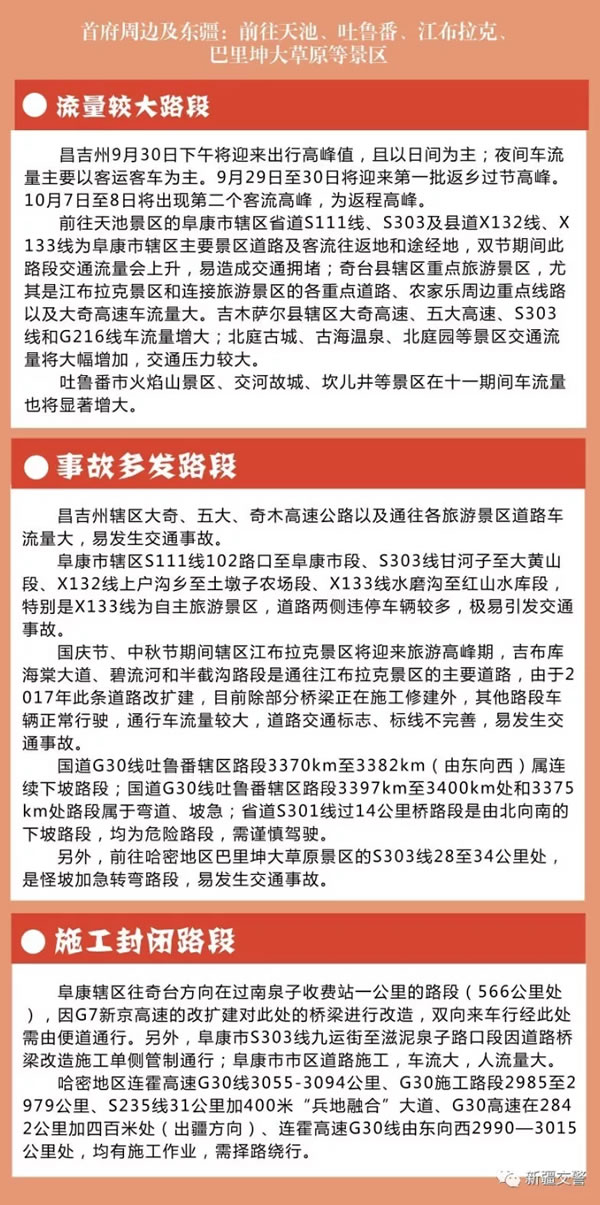 新疆交警：国庆中秋出行安全提示
