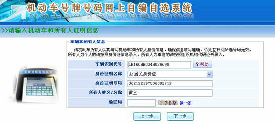 输入机动车和所有人证明信息