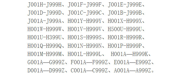 威海市小型汽车三十选一车牌号段列表