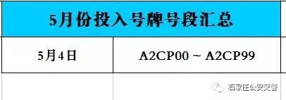 石家庄5月4日已投放石家庄A2CP00至 A2CP99新车牌号段